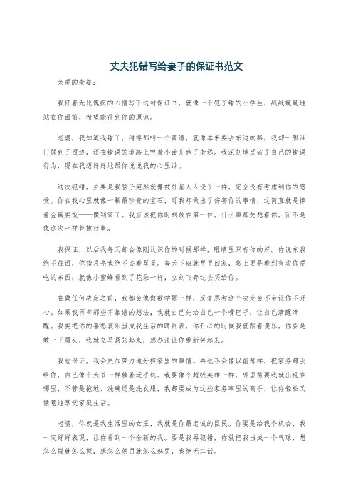 丈夫犯错写给妻子的保证书范文