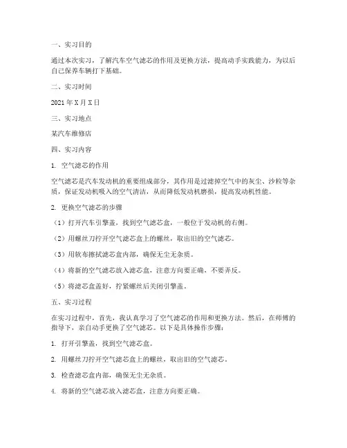 更换空气滤芯的实习报告