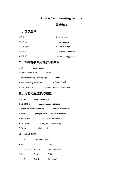牛津译林版六年级英语下册Unit 6 An interesting country 同步练习3.doc