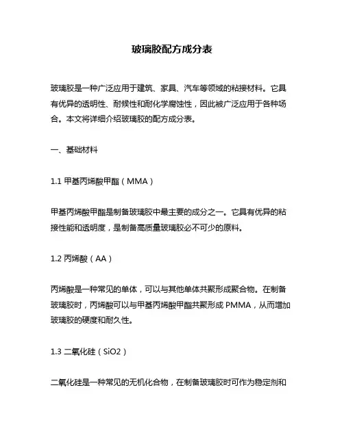 玻璃胶配方成分表