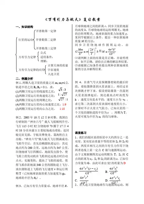 万有引力与航天复习(初中 物理教案)