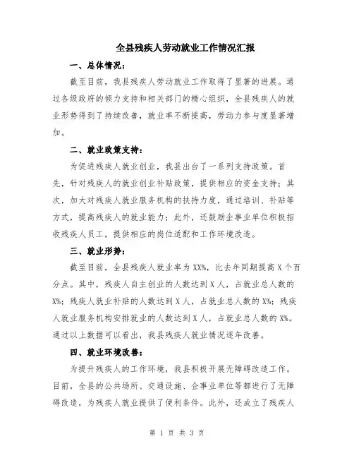 全县残疾人劳动就业工作情况汇报