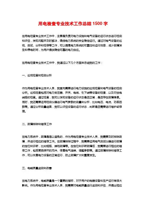 用电检查专业技术工作总结1500字