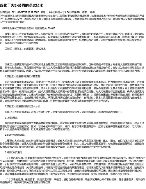 煤化工火炬装置的调试技术