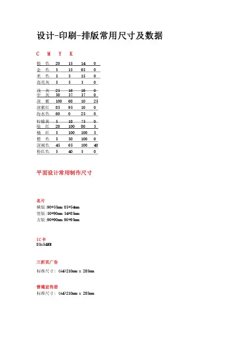 设计-印刷-排版常用尺寸及数据