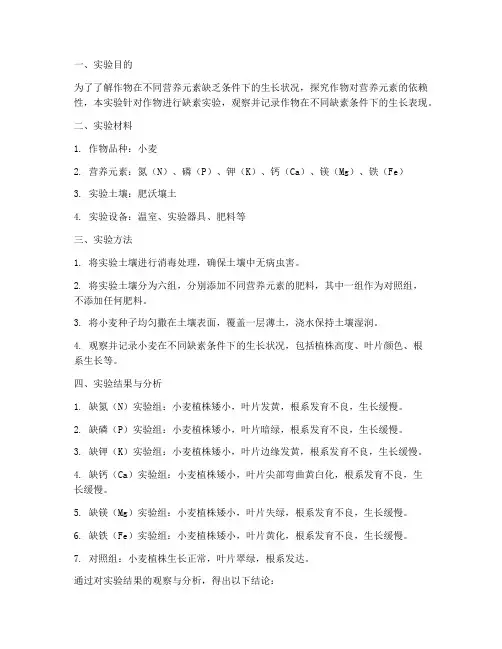 作物缺素实验报告