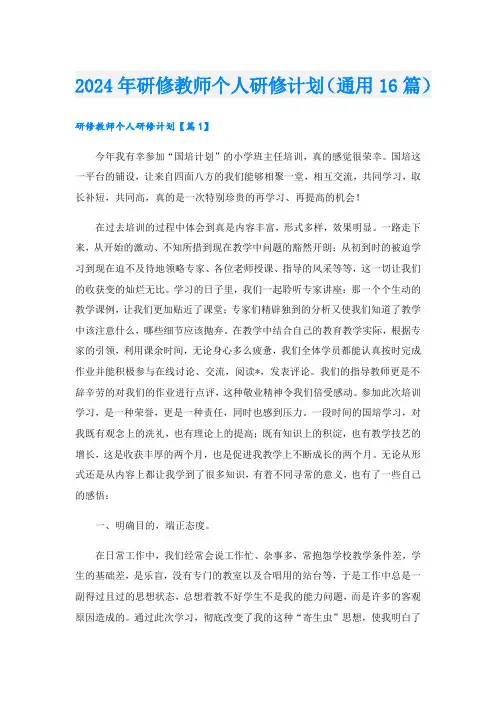 2024年研修教师个人研修计划(通用16篇)
