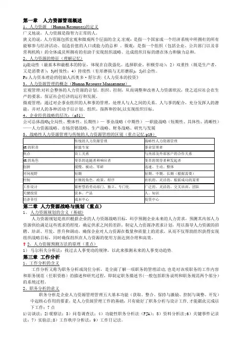 人力资源期末考试知识点