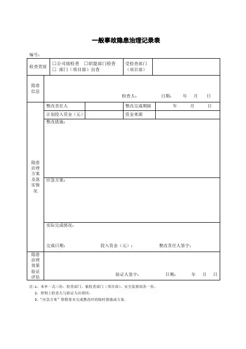 一般事故隐患治理记录表
