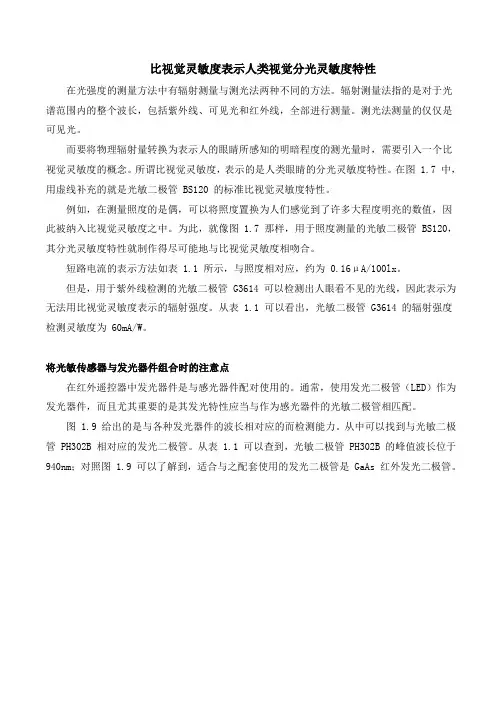 比视觉灵敏度表示人类视觉分光灵敏度特性