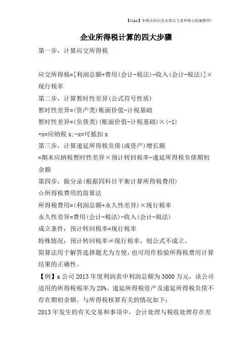 企业所得税计算的四大步骤