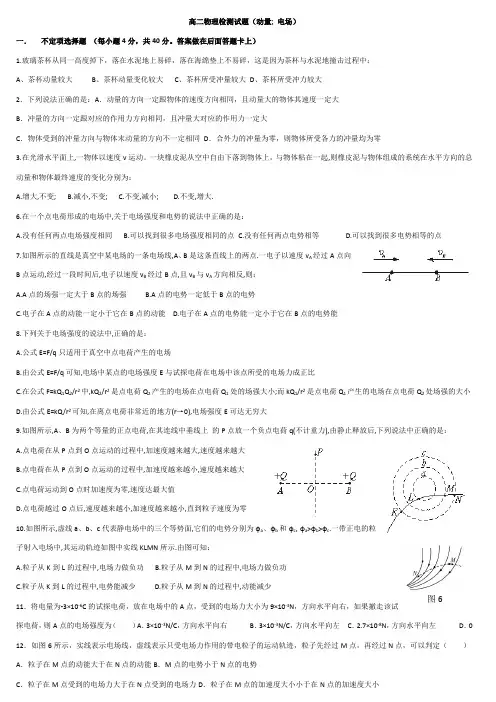 高二物理动量;电场练习题2
