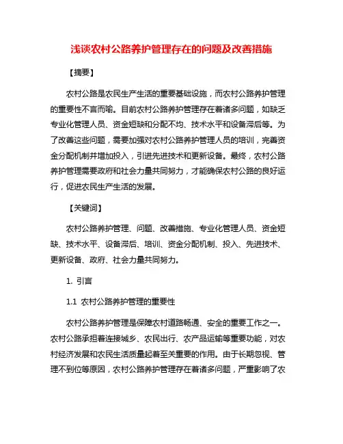 浅谈农村公路养护管理存在的问题及改善措施