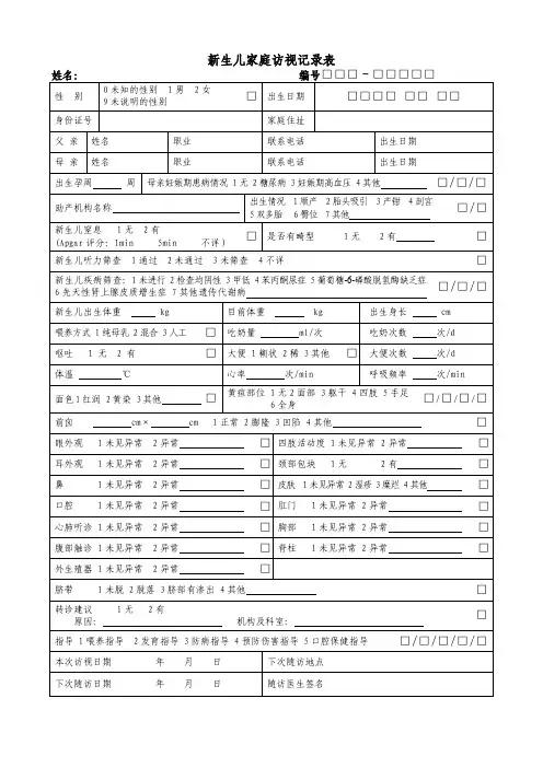 2016年新版0-6儿童健康检查记录表
