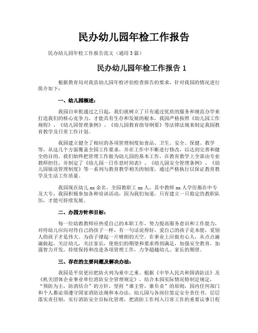 民办幼儿园年检工作报告