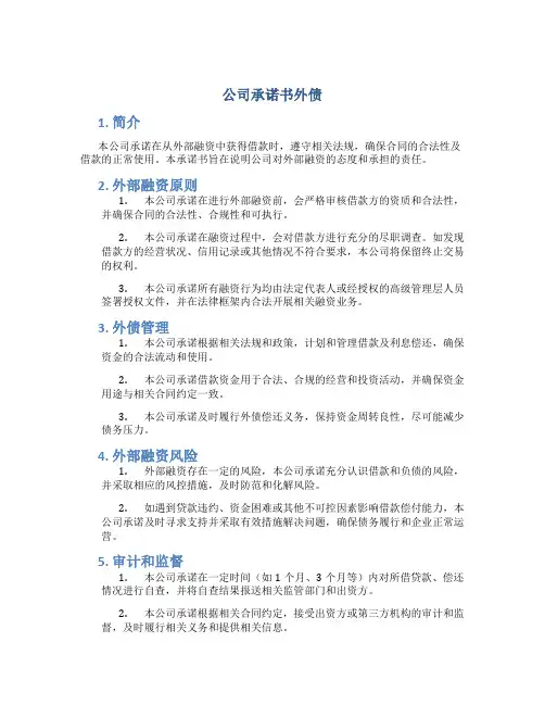 公司承诺书外债