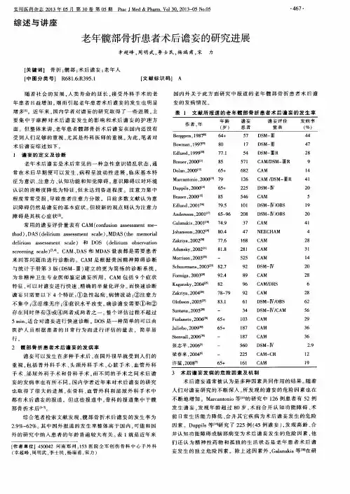 老年髋部骨折患者术后谵妄的研究进展