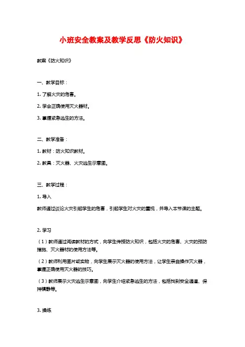 小班安全教案及教学反思《防火知识》