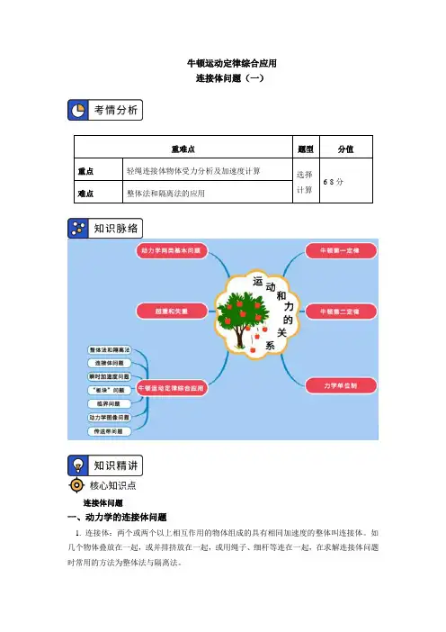 【新教材】人教版(2019)高中物理必修一专题：牛顿运动定律综合应用：整体法和隔离法 连接体问题