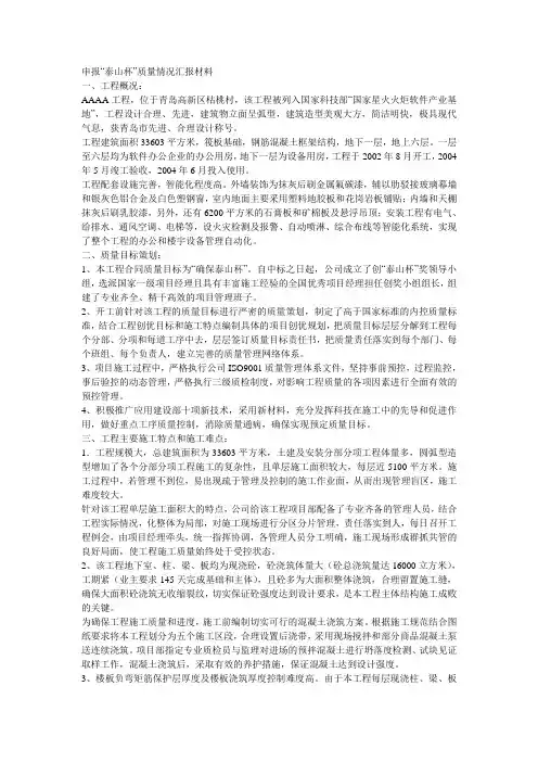 泰山杯申报书面材料