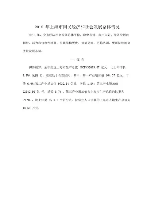 2018年上海市国民经济和社会发展总体情况