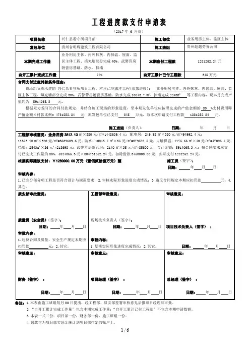 工程进度款支付申请表(施工班组)
