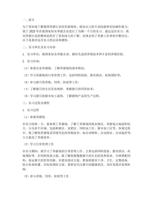 养猪实习社会实践报告