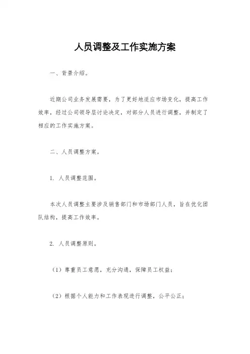 人员调整及工作实施方案