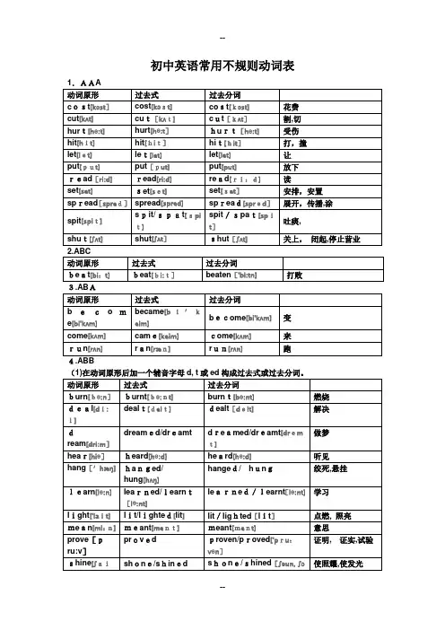 初中英语常用不规则动词表(含音标)