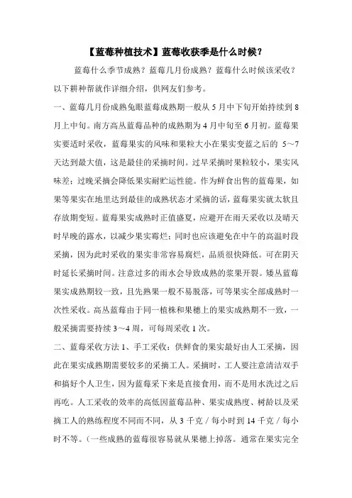 【蓝莓种植技术】蓝莓收获季是什么时候？