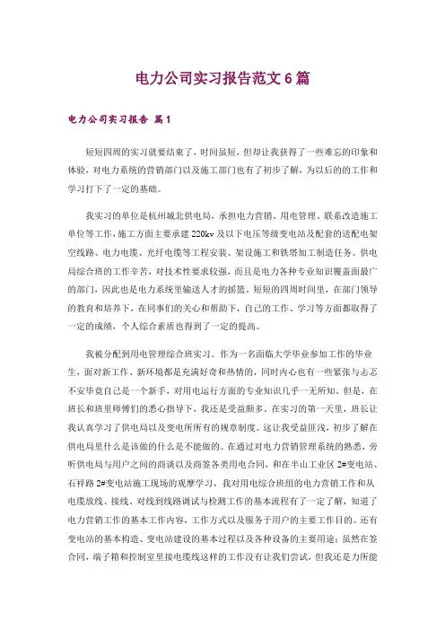 电力公司实习报告范文6篇