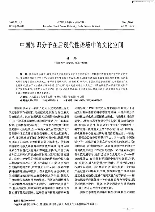 中国知识分子在后现代性语境中的文化空间