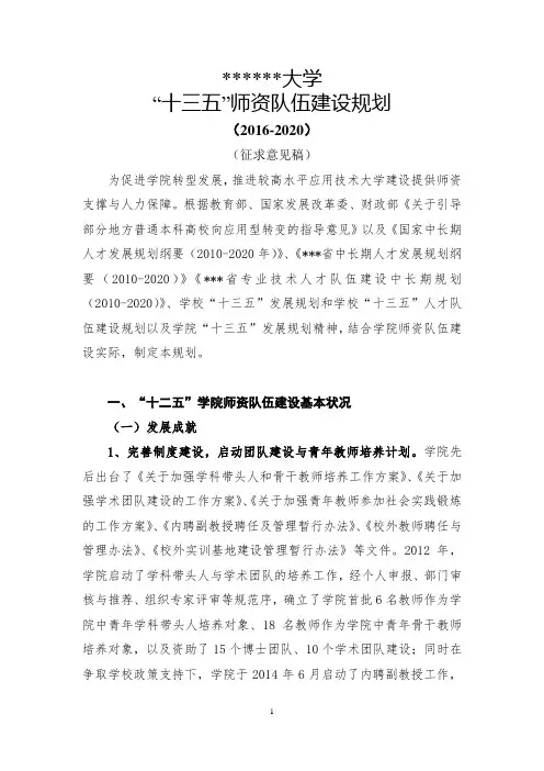 某大学十三五”师资队伍建设规划
