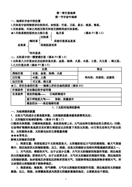 人教版地理必修一知识点图文总结