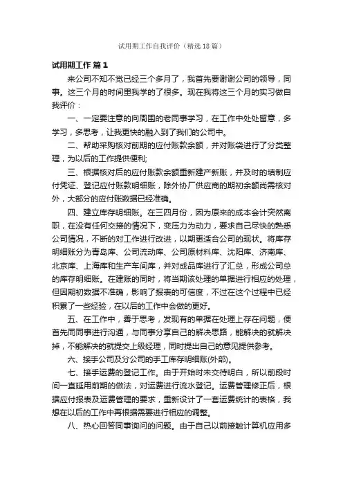 试用期工作自我评价（精选18篇）