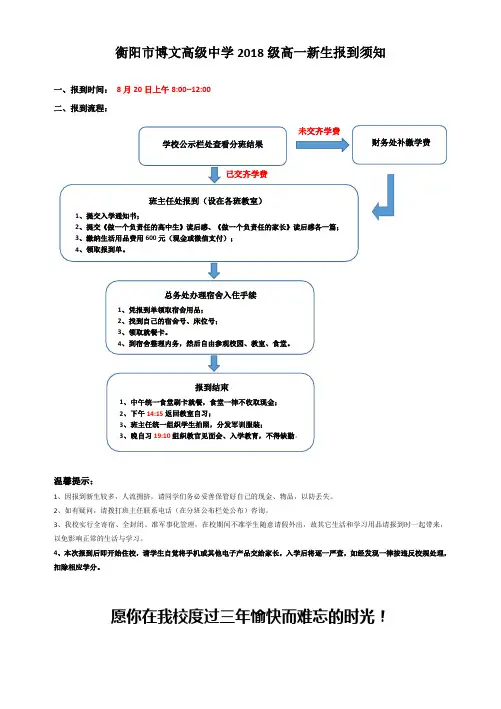 衡阳市博文高级中学2018级高一新生报到须知