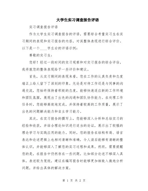 大学生实习调查报告评语