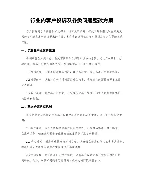 行业内客户投诉及各类问题整改方案