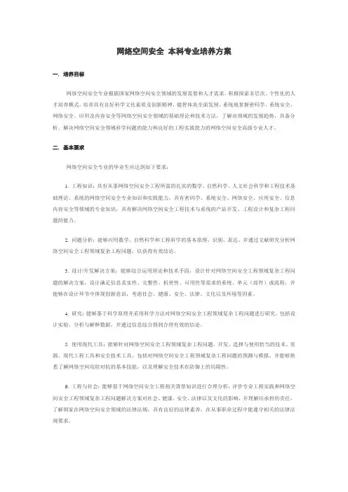 网络空间安全 本科专业培养方案