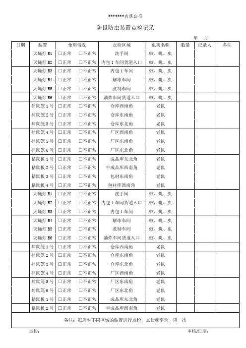 防虫防鼠点检装置记录