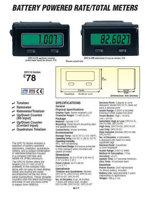 OMEGA DPC10 Series Ratemeter Totalizer产品说明书
