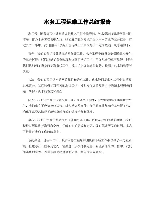 水务工程运维工作总结报告