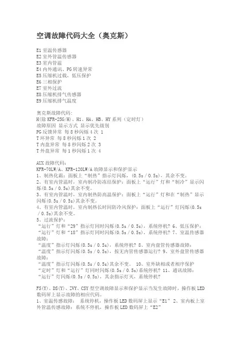 奥克斯空调故障代码大全