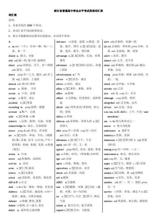 浙江省普通高中学业水平考试标准英语词汇表带音标中文
