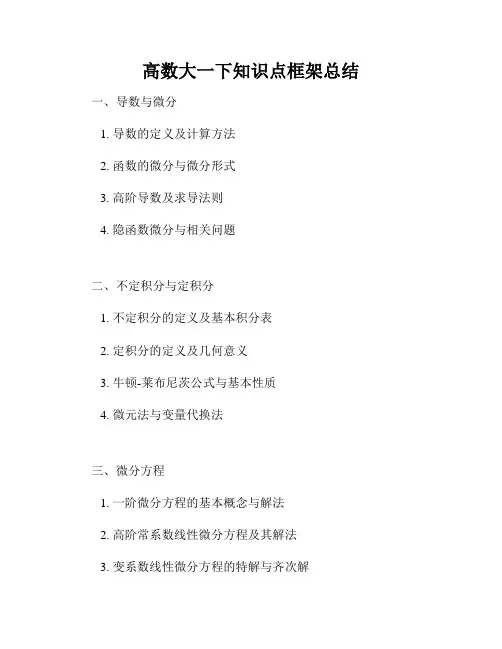 高数大一下知识点框架总结