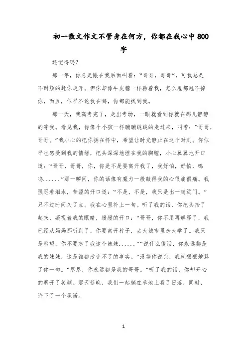 初一散文作文不管身在何方,你都在我心中800字