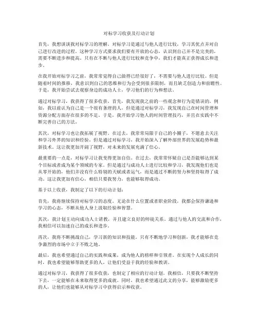 对标学习收获及行动计划