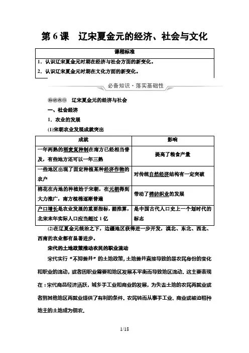 高中历史第6课 辽宋夏金元的经济、社会与文化 教案 