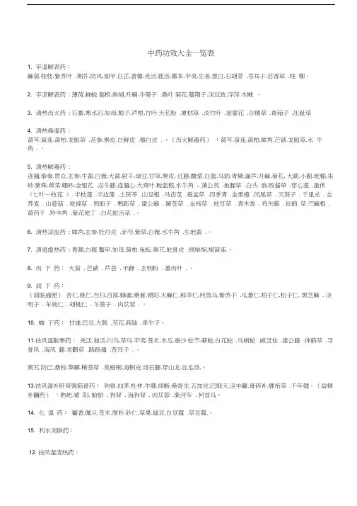 中药功效大全一览表