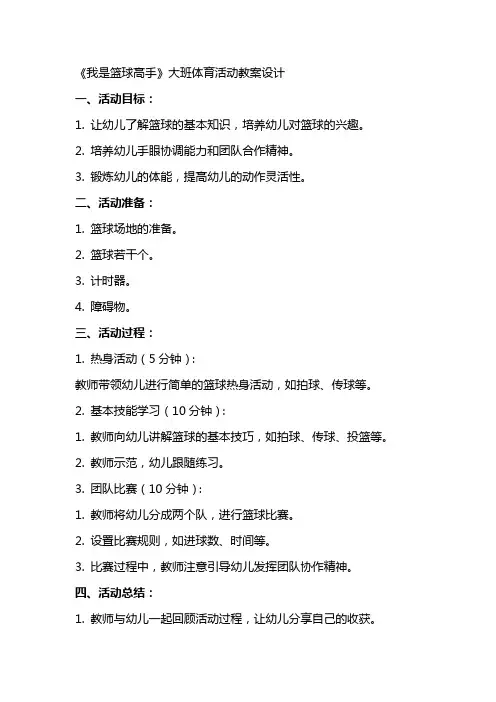 《我是篮球高手》大班体育活动教案设计